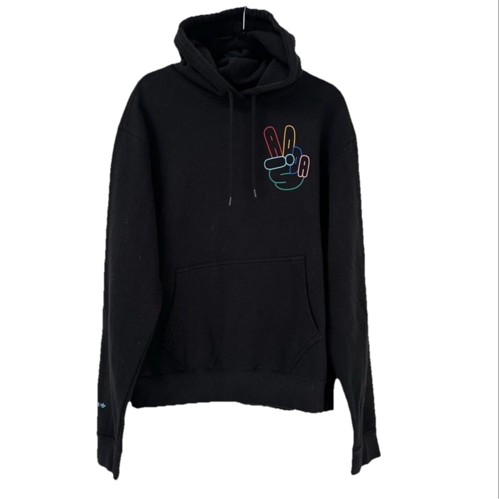 Adidas Originals Trefoil OG Peace Sign Black Rainbow Colorful Hoodie Men sz M